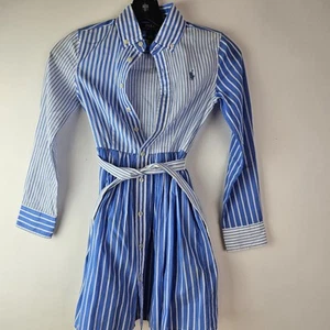 Polo Ralph Lauren Shirt Dress Girls SZ 7 Blue White Striped Button Up Preppy LS - Picture 1 of 8