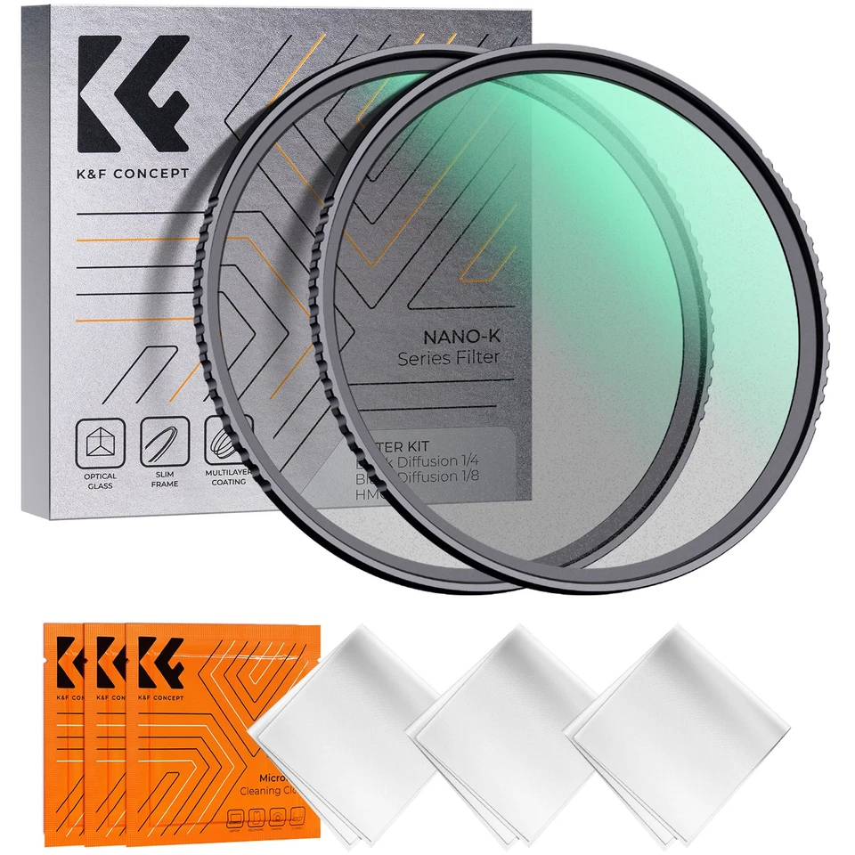 K&F Concept 2 Pcs Black Diffusion 1/4 & 1/8 Filters Kit Cinematic Effect Filters - Image 1 of 4