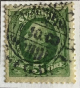 Francobollo Svezia 5 Ore Re Oscar II 1891 - Foto 1 di 1