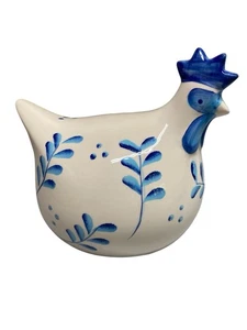 La Dolce Vita Hen House Collection Chicken White w/ Blue Flowers Ceramic - Picture 1 of 10