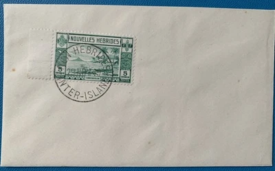 NUEVAS HÉBRIDAS 1938 KGVI 5c. Azul-verde SG52 usado en cubierta sin dirección Foto 1 de 3