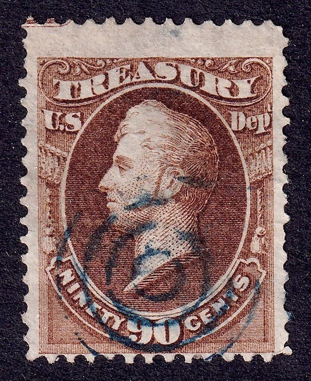 US Scott O82, 1873 Perry 'Treasury' , 90c brown, FINE USED *Blue Cancel* - Image 1 of 1