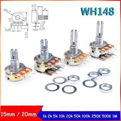 MARKENLOS Poti Dreh Potentiometer linear 1k 2k 5k 10k 20k 50k-1M Drehwiderstand Widerstand