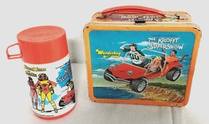 Vintage Colorful 1976 Krofft Supershow Metal Lunch Box W/Thermos Used 70s - Picture 1 of 22