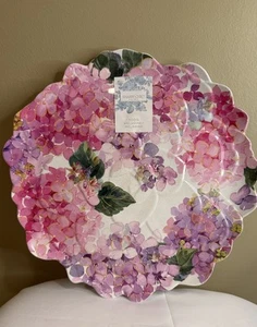 x4 Shabby Chic MELAMINE Dinner Plate Set Hydrangea Pink Purple Easter Floral NEW - Picture 1 of 3