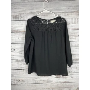 Sabine Black Popover Top Medium Long Sleeve Lace Flowy Whimsigoth Witchy Modest - Picture 1 of 9