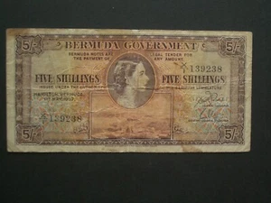 **Scarce Bermuda QEII Five shillings 1957 Banknote**  - Picture 1 of 6