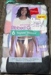 Hanes ~ 6-Pair Women's Bikini Underwear Panties Cotton Blend Ribbed ~ XL/8 - Picture 1 of 3