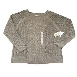 St. Johns Bay Womens NWT Size XL Grey Cable Sweater Casual Round Neck Pullover - Picture 1 of 9
