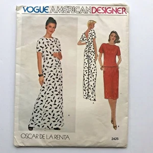 Vintage Vogue Muster 2425 Oscar de la Renta Größe 8 ungeschnitten Maxi 2 Stück FF American - Bild 1 von 6