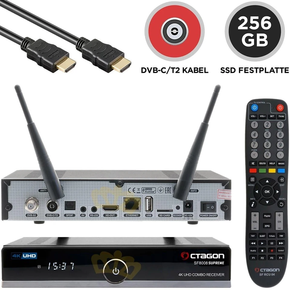 Octagon SF8008 V3 Supreme 4K M.2 WiFi DVB-S2X/C/T2 Combo-Receiver 256GB SSD - Bild 1 von 4