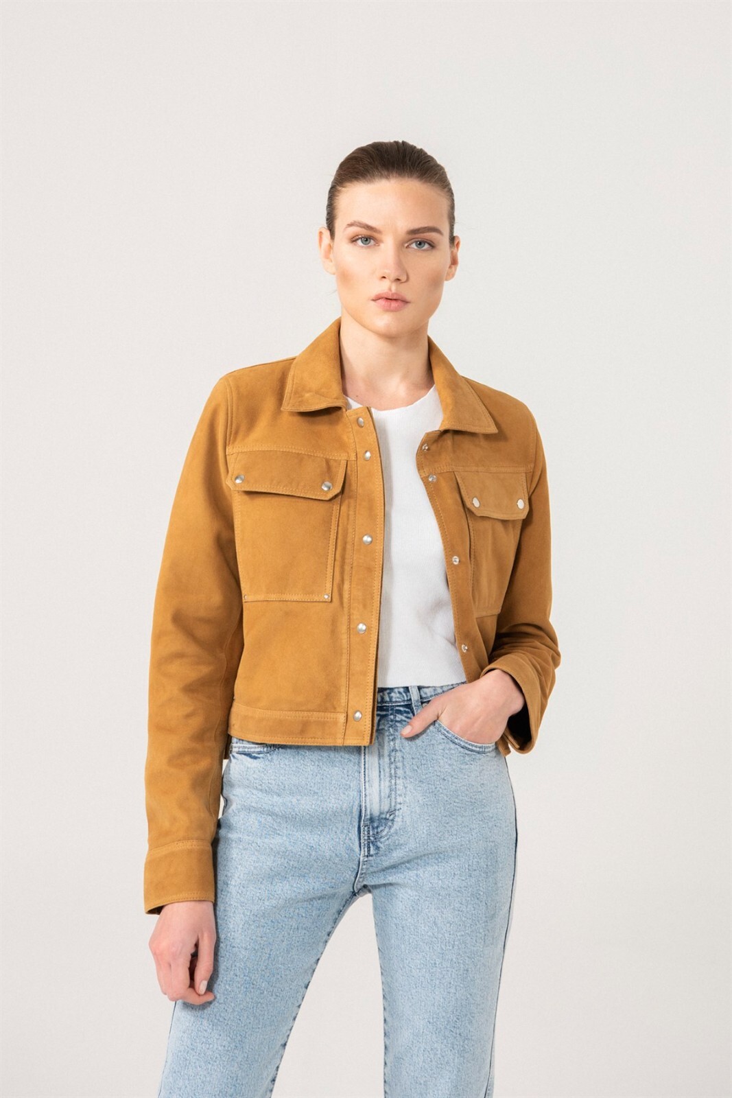 womens camel suede jacket