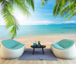 3D Palm and Tropical Beach Self-Adhesive Wall Murals Poster XXL Wallpaper Decal - Picture 1 of 5