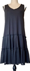 Mikey & Joey Women's Black Whimsigoth Y2k V-Neck Sleeveless Lined Ruffle Dress - Picture 1 of 10