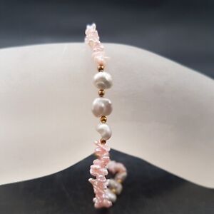 Wunderschönes Perlen Armband/Kette aus weißen  und rosa Perlen-Handarbeit