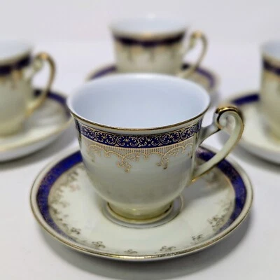 Regal China Tea Cup & Saucer Blue Gold Trim 40's Porcelain Occupied Japan (4)Lot - Image 1 of 4