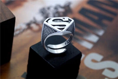 Superman 925 Sterling Silver Ring Men's Jewelry Cosplay Size Adjustable - Photo 1/4