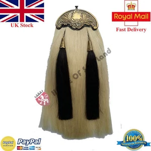 Scottish Piper Black Leather Kilt Sporran Men White Horse Hair Antique Cantle - Picture 1 of 1