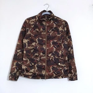 Barbour Womens Camo Puffer Jacket Size 8 Brown Crown Fibre Down Quilted Coat - Picture 1 of 10