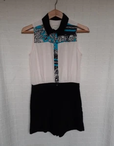 River Island Black, White & Blue Sleeveless Playsuit Size 6 - Picture 1 of 7