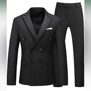 Mens BLACK 2 Piece Suit Slim Fit Double Breasted Blazer and Pants Tuxedo - Picture 1 of 7
