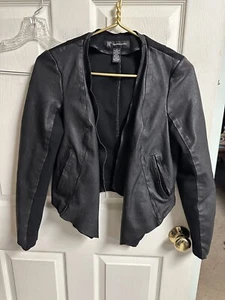 INC International Concepts Cropped Leather Jacket. Size Med Moto Open Black - Picture 1 of 6
