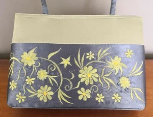 Vintage Handmade Vietnam SILK Shoulder Bag Handbag Floral Embroidery Grey Green  - Bild 1 von 8