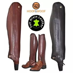 New Ladies Mens Premium Leather Horse Riding Zip Up Half Chaps Gaiter Size - Picture 1 of 9