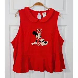 Disney Minnie Mouse Peter Pan Kragen Schößchen Top ärmellos rot 1X XXL Neu mit Etikett - Bild 1 von 8