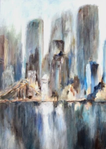 Oil Painting on Canvas Original Cityscape NY Wall Art Acrylic 18 x 24 Signed - Picture 1 of 3