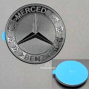 MERCEDES-BENZ GLOSS BLACK WREATH BONNET BADGE EMBLEM 57mm A B C CLA E S CLASS - Picture 1 of 5