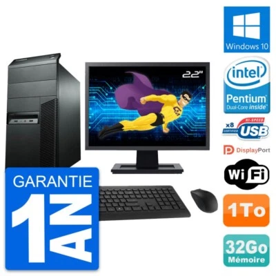 PC tour LENOVO M92p Pantalla 22" Pentium G2020 RAM 32Go Disco 1To Windows 10 Wi - Imagen 1 de 4