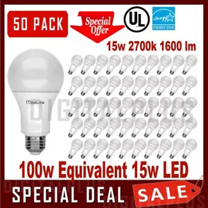 Wholesale 100W Replacement 15W LED Lights 1600L Soft White 2700K A19 NONDimmable - Picture 1 of 3