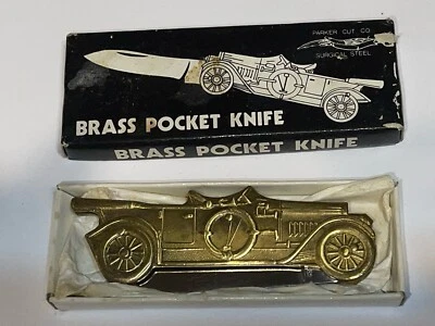 Navaja de bolsillo de latón de una sola hoja vintage para automóvil turismo JAPÓN - original Caja Foto 1 de 4