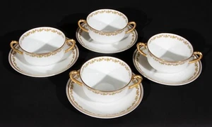 Haviland Limoges Sonderburg Pattern Bullion Cups (4) Plus Saucers Clover Design - Picture 1 of 11