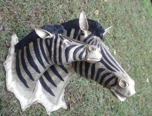 Zebra Mare & Foal Heads,  Bronze..24 inches tall   Safari Zebra Decor - Picture 1 of 6