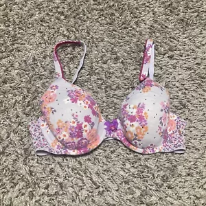 Reggiseno Victoria’s Secret foderato perfetto copricostume taglia 34B rosa viola fiori e gemme - Foto 1 di 3