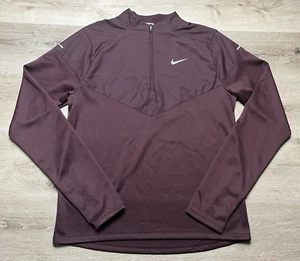 Nike Running Mens Quarter Zip Therma Fit Size M Maroon Long Sleeve Big Swoosh - Picture 1 of 14