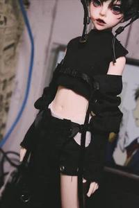 1/6 1/4 BJD Clothes Doll PUNK Outfit Crop Vest+Oversleeve+Short&Long Pants Black - Picture 1 of 5