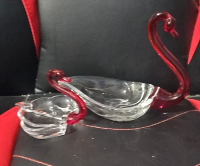 Viking Glass Ruby Swan Head Candy Dish AND Ashtray (2 PCS) - Image 1 of 4