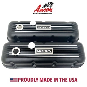 Big Block Chevy Motion Valve Covers, Classic Finned - Black - Style 2- Ansen USA - Foto 1 di 6