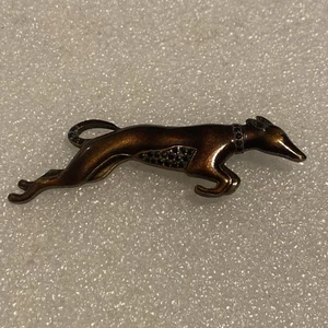 Vintage Brown Enamel and Marcasite Stone Whippet Greyhound Dog Pin Brooch - Picture 1 of 11