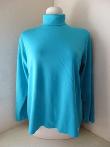 LL Bean Turtleneck Shirt Womens 1X Blue Pullover Long Sleeve Supima Base Layer - Picture 1 of 13