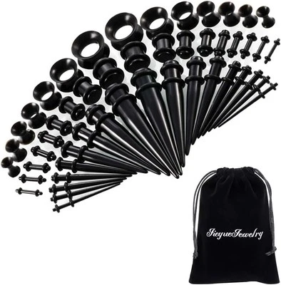 JieyueJewelry 50 Pieces Ear Stretching Kit 14G-00G Acrylic Tapers and Black  - Image 1 of 4