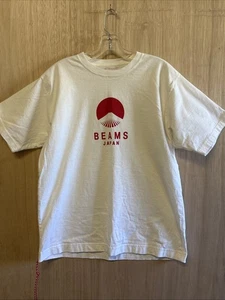 Beams Japan Logo T-Shirt Men's Size M White Red Loose Fit Tie knot For Unity - Picture 1 of 6