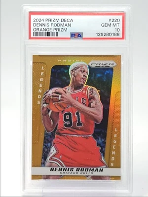 DENNIS RODMAN 2024-25 PANINI PRIZM DECA LEGENDS ORANGE /49 PSA 10 Q3464 - Image 1 of 2