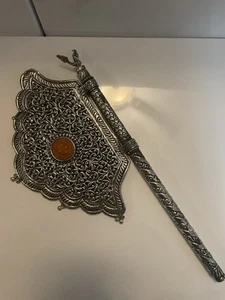 2 Vintage Old Hand Embossed Floral German Silver Maharaja Pankha/Fan Or Decor - Picture 1 of 5
