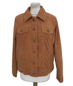 Real Leather Women's Fernando Trucker Suede Jacket Size L Brown Pockets New F1 - Picture 1 of 13