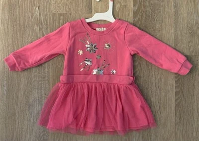 Peek Girl’s Size 18 Months Bright Pink Tutu Dress With Gold Stars On Front - Image 1 of 4