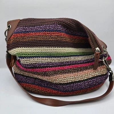 Bolso Hobo The Sak Sequoia Crochet Multicolor Rayas Cuero Borde Bolso de Hombro Foto 1 de 4